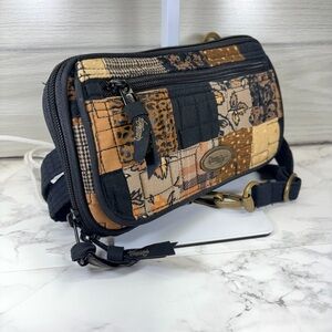 Donna Morgan Black and Brown Patchwork Crossbody Bag